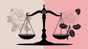 Balança de justiça ao lado de máquina de tatuagem representando os direitos do consumidor e a responsabilidade nos cuidados pós-tatuagem.