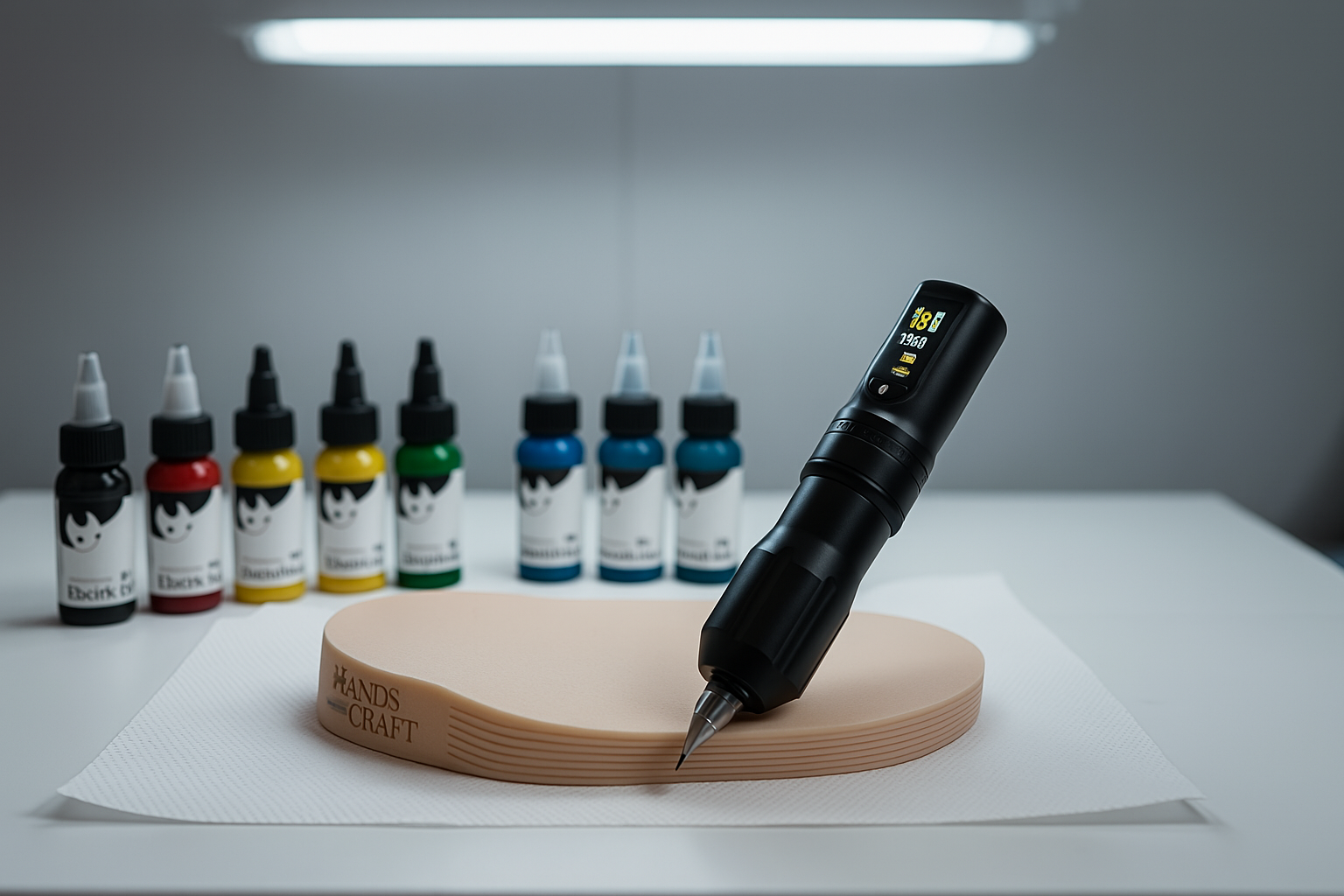 Pele artificial feita com silicone e amido para treino de tatuagem.