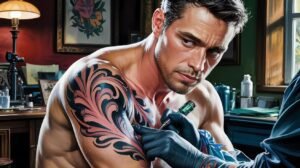 Tatuagem sendo feita em área sensível do corpo