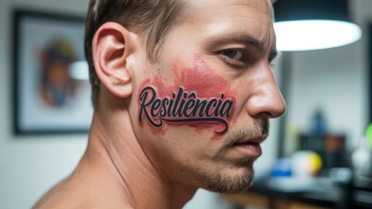 Reação alérgica a tinta de tatuagem mostrando vermelhidão e inchaço