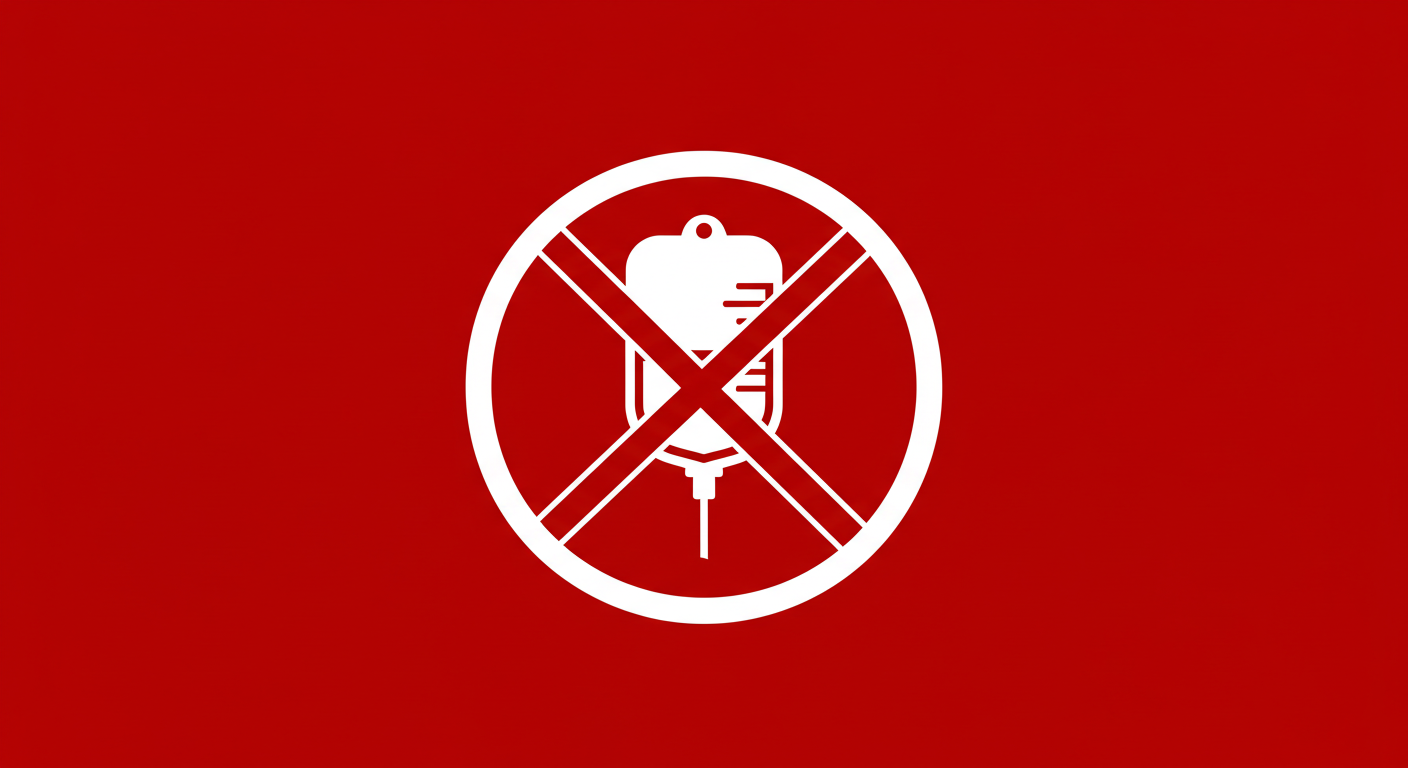 Sinal de proibido sobre um ícone de agulha de anestesia, ilustrando a proibição do CFM de anestesia para tatuagens.