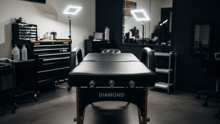 Maca para tatuagem profissional, preta, em um estúdio moderno e bem iluminado.